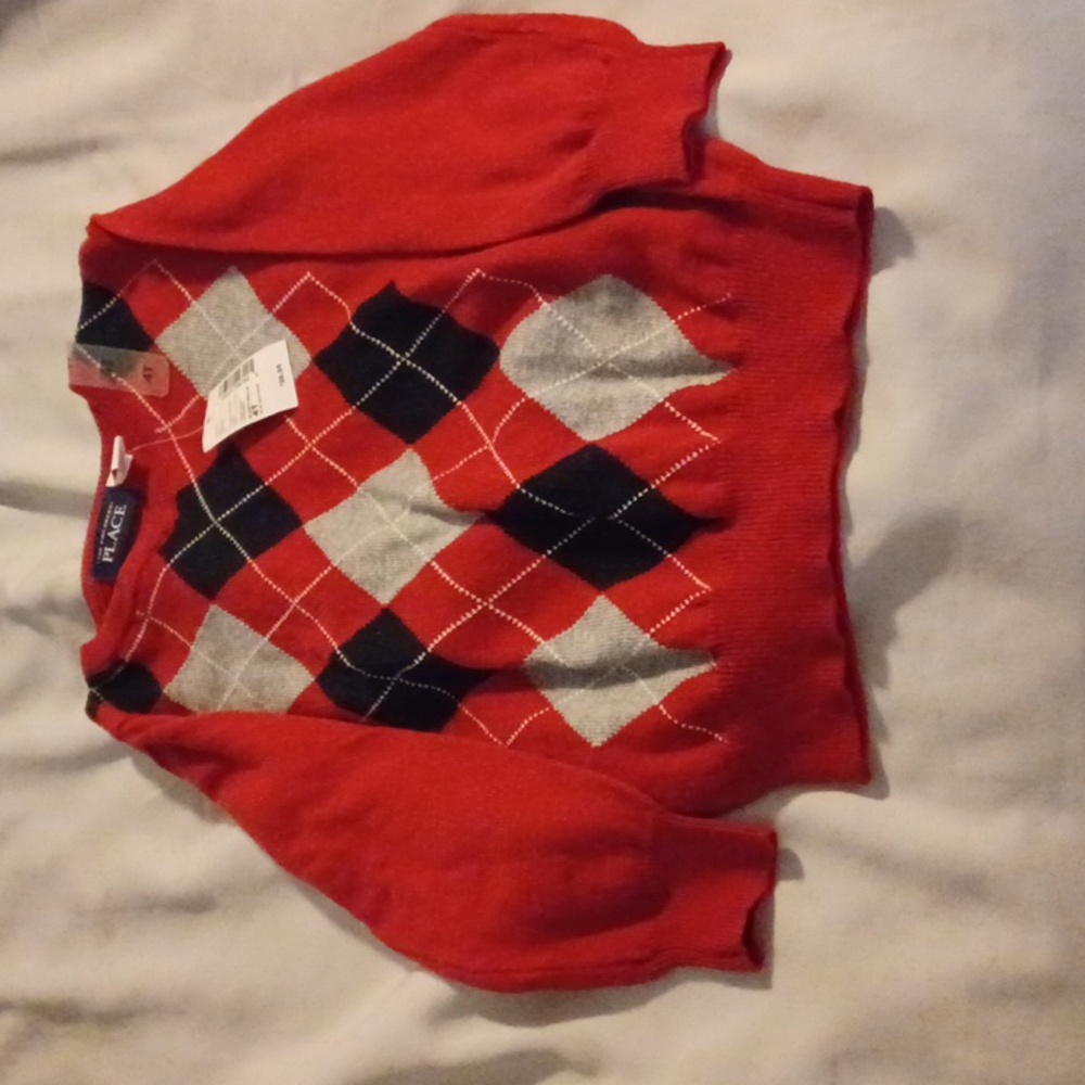 Red Argyle Knit Sweater